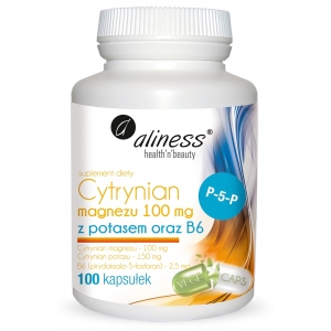 Cytrynian Magnezu 100 mg z potasem 150 mg B6 (P-5-P) 100 kaps. vege - Aliness